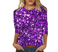 3D Sequin Printed Tops Evening Tops Ladies Going Out Glitter Tunic Sparkle 3/4 Sleeve Evening Night Club Party Performance Costume