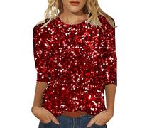 3D Sequin Printed Tops Evening Tops Ladies Going Out Glitter Tunic Sparkle 3/4 Sleeve Evening Night Club Party Performance Costume