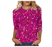 3D Sequin Printed Tops Evening Tops Ladies Going Out Glitter Tunic Sparkle 3/4 Sleeve Evening Night Club Party Performance Costume Hot Pink