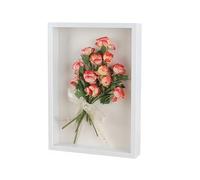 3D Shadow Box, 3D Picture Frame, 17 x 22 cm Wooden Deep Box Frame Deep Frame Display Box for Medal Flower Memorabilia Tickets Crafts (White)