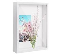 3D Shadow Box A4, 22.7x31.4 cm Deep Box Photo Frame for Tabletop and Wall, Wooden 3D Picture Frame Display Box for Crafts Memorabilia Flower Tickets Medal (White 5CM)