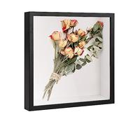 3D Shadow Box, Deep Picture Frame Display Box for Wall and Tabletop, Wooden Deep Box Frame for Medal Flower Memorabilia Tickets Crafts (Black 22x22cm)