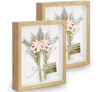 3D Shadow Box Frame 6x8 inch, 2 Pack Picture Frame with Glass for Crafts, 3cm Deep Box Frame Display Cases Desktop or Wall Hanging for Photos, Crafts, Souvenir, Baby Items - Natural Wood