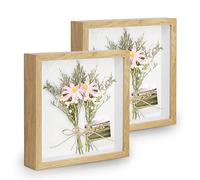 3D Shadow Box Frame 8x8 inch, 2 Pack Picture Frame with Glass for Crafts, 3cm Deep Box Frame Display Cases Desktop or Wall Hanging for Photos, Crafts, Souvenir, Baby Items - Natural Wood