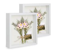 3D Shadow Box Frame 8x8 inch, 2 Pack Picture Frame with Glass for Crafts, 3cm Deep Box Frame Display Cases Desktop or Wall Hanging for Photos, Crafts, Souvenir, Baby Items - White