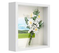 3D Shadow Box Frame 8x8 inch, Picture Frame with Glass for Crafts, 3cm Deep Box Frame Display Cases for Memorabilia, Baby Items, Wedding Memories, Medal, Tickets & Photos Display - White