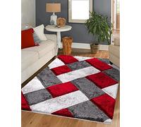 3D Shaggy Rugs Modern Geometric Design Large Area Rugs for Living Room Bedroom Thick Fluffy Floor Mats Small Door Mat (Red, 160 x 230 cm)