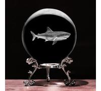 3D Shark Crystal Ball with Stand Lase Engraved Glass Sphere Paperweight Shark Decor Gift