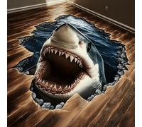 3D Shark Floor Sticker - Realistic Vinyl Decal for Floors | Large Great White Shark Design | Unique Floor Decor for Home, Office, Kids Rooms
