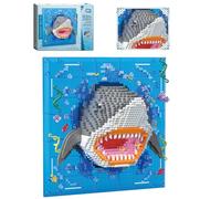 3D Shark Mural Building Blocks Set, Animal Wall Art Micro Mini Blocks Set Framed Nature Fish Model Kit, Creative Desktop Decor & Wall Hanging Display Gift for Adults