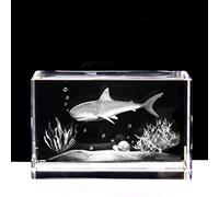 3D Shark Paperweight(Laser Etched) in Crystal Glass Cube Birthday/Christmas Gifts(No Included LED Base)(3.1x2x2 Inch)