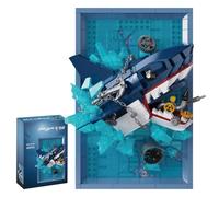 3D Shark Photo Frame Building Blocks Set, 669Pcs Mini Brick Cool Mechanical Shark Building Kit, Wall-Mounted Brick Art with Explosive Breakthrough Design (Shark)