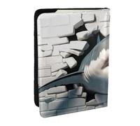3D Sharks Break Through Walls Printed Passport Holder,Travel Pu Leather Passport Cover Case Organiser for Men Women,6.5 Inch