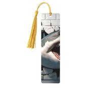 3D Sharks Break Through Walls Unique Double-Sided Artwork Printed Wooden Bookmarks, Artistic Book Accessories Birthday Presents for Men Women Presents for Book Lovers