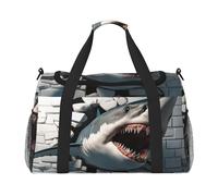 3D Sharks Break Through Walls Waterproof Weekender Bags Duffel Bag Large Carry On Hand Luggage Bags Foldable Tote Bag for Travel Sports Gym Dance