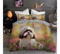 3D Shih Tzu Double Duvet Cover Animal Bedding Set Soft Comfortable Microfiber Cover Printed With Zipper Closure Quilt Cover 200 x 200 cm and 2 Pillowcases E596