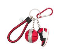 3D Shoe Key Chain with Mini Basketball & Lanyard, Stylish Sneaker Keychain for Basketball Fans Gift for Kids Men and Women (Black-Red)