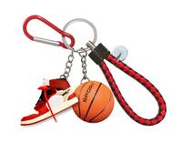 3D Shoe Key Chain with Mini Basketball & Lanyard, Stylish Sneaker Keychain for Basketball Fans Gift for Kids Men and Women (OW-Red)
