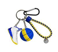 3D Shoe Key Chain with Mini Basketball & Lanyard, Stylish Sneaker Keychain for Basketball Fans Gift for Kids Men and Women (Blue-White)