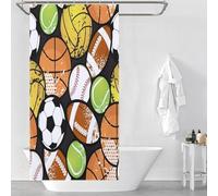 3D Shower Curtain Abstract Ball Pattern 90 x 180 cm Soccer, Basketball, Volleyball Shower Curtains Anti Mould Washable Quick-Drying Bathroom Curtains for Bathroom Wet Room A.1423