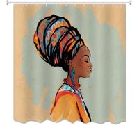 3D Shower Curtain African Pattern 150 x 180 cm African Woman Shower Curtains Anti Mould Washable Quick-Drying Bath Curtain for Bathroom Wet Room A.1911