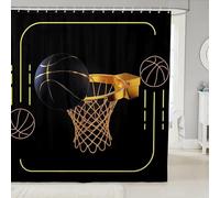 3D Shower Curtain Basketball 200 x 220 cm Basketball Shooting Shower Curtains Anti Mould Washable Quick-Drying Bathroom Curtains for Bathroom Wet Room A.1051