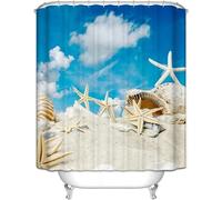 3D Shower Curtain Beach 180 x 200 cm Starfish Shells Shower Curtains Anti Mould Washable Quick-Drying Bath Curtain for Bathroom Wet Room A/644