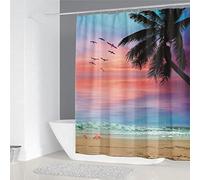 3d Shower Curtain Beach Landscape Seaside Bathroom Waterproof Shower Curtain Anti-peeping Bath Blackout Screen Door Bath Curtains with Hooks,180(W)×200(H)Cm