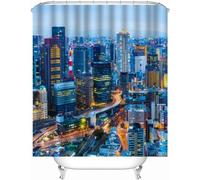 3D Shower Curtain City Architecture 180 x 200 cm City Night View Shower Curtains Anti Mould Washable Quick-Drying Bath Curtain for Bathroom Wet Room A/636