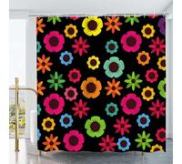 3D Shower Curtain Flowers 200 x 220 cm Abstract Black Shower Curtains Anti Mould Washable Quick-Drying Bathroom Curtains for Bathroom Wet Room A/2353