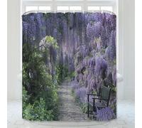 3D Shower Curtain Garden Landscape 90 x 180 cm Purple Flowers Shower Curtains Anti Mould Washable Quick-Drying Bathroom Curtains for Bathroom Wet Room A-2313