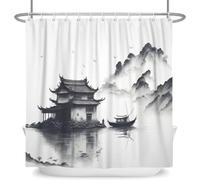 3D Shower Curtain Ink Style 90 x 180 cm Landscape Painting Shower Curtains Anti Mould Washable Quick-Drying Bathroom Curtains for Bathroom Wet Room A/1033