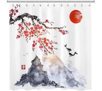 3D Shower Curtain Japanese Style 180 x 200 cm Cherry Blossoms Shower Curtains Anti Mould Washable Quick-Drying Bathroom Curtains for Bathroom Wet Room A/2684