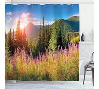 3D Shower Curtain Mountains 90 x 180 cm Nature Landscape Shower Curtains Anti Mould Washable Quick-Drying Bathroom Curtains for Bathroom Wet Room A/7774