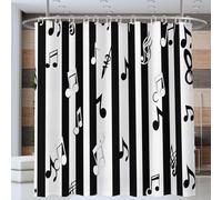 3D Shower Curtain Music Notes 180 x 180 cm Black and White Stripes Shower Curtains Anti Mould Washable Quick-Drying Bath Curtain for Bathroom Wet Room A/3133