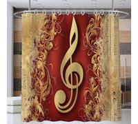 3D Shower Curtain Music Notes 200 x 200 cm Retro Shower Curtains Anti Mould Washable Quick-Drying Bathroom Curtains for Bathroom Wet Room A/2892