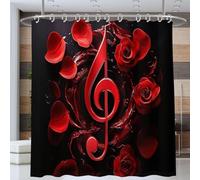 3D Shower Curtain Music Notes 200 x 220 cm Petal Rose Shower Curtains Anti Mould Washable Quick-Drying Bathroom Curtains for Bathroom Wet Room A/3847