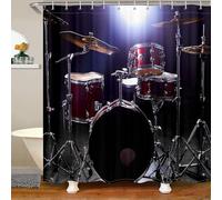 3D Shower Curtain Musical Instruments 200 x 220 cm Drums Shower Curtains Anti Mould Washable Quick-Drying Bathroom Curtains for Bathroom Wet Room A.1069