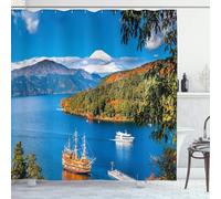 3D Shower Curtain Natural Landscape 90 x 180 cm Lake Mountain Boat Shower Curtains Anti Mould Washable Quick-Drying Bathroom Curtains for Bathroom Wet Room A/841