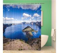 3D Shower Curtain Natural Landscape 90 x 180 cm Lakes and Mountains Shower Curtains Anti Mould Washable Quick-Drying Bathroom Curtains for Bathroom Wet Room A/7306