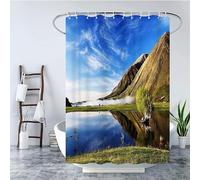 3D Shower Curtain Natural Landscape 90 x 180 cm Mountains and Lakes Shower Curtains Anti Mould Washable Quick-Drying Bathroom Curtains for Bathroom Wet Room A/8062