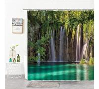 3D Shower Curtain Nature Landscape 90 x 180 cm Waterfall Shower Curtains Anti Mould Washable Quick-Drying Bathroom Curtains for Bathroom Wet Room A/7549