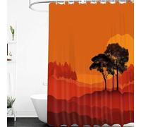 3D Shower Curtain Orange 250 x 200 cm Extra Wide Landscape Shower Curtains Anti Mould Washable Quick-Drying Bathroom Curtains for Bathroom Wet Room A/2804
