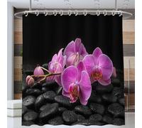 3D Shower Curtain Orchid 180 x 200 cm Black Shower Curtains Anti Mould Washable Quick-Drying Bathroom Curtains for Bathroom Wet Room A/2405