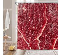 3D Shower Curtain Red Meat 250 x 200 cm Extra Wide Steak Raw Food Pattern Shower Curtains Anti Mould Washable Quick-Drying Bathroom Curtains for Bathroom Wet Room A/1167