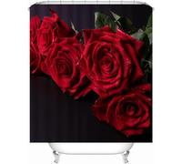 3D Shower Curtain Red Roses 200 x 200 cm Romantic Theme Shower Curtains Anti Mould Washable Quick-Drying Bathroom Curtains for Bathroom Wet Room A/1925