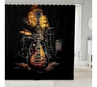 3D Shower Curtain Rock Instruments 200 x 220 cm Guitar and Drums Shower Curtains Anti Mould Washable Quick-Drying Bathroom Curtains for Bathroom Wet Room A/2362