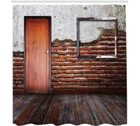 3D Shower Curtain Ruined Village 150 x 180 cm Red Brick Wall Shower Curtains Anti Mould Washable Quick-Drying Bath Curtain for Bathroom Wet Room A/6543