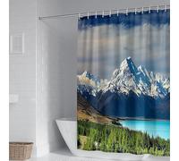 3D Shower Curtain Snowy Mountains and Lakes 90 x 180 cm Natural Landscape Shower Curtains Anti Mould Washable Quick-Drying Bathroom Curtains for Bathroom Wet Room A/249