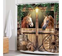 3D Shower Curtain Stable 200 x 200 cm Horse Shower Curtains Anti Mould Washable Quick-Drying Bathroom Curtains for Bathroom Wet Room A-4413